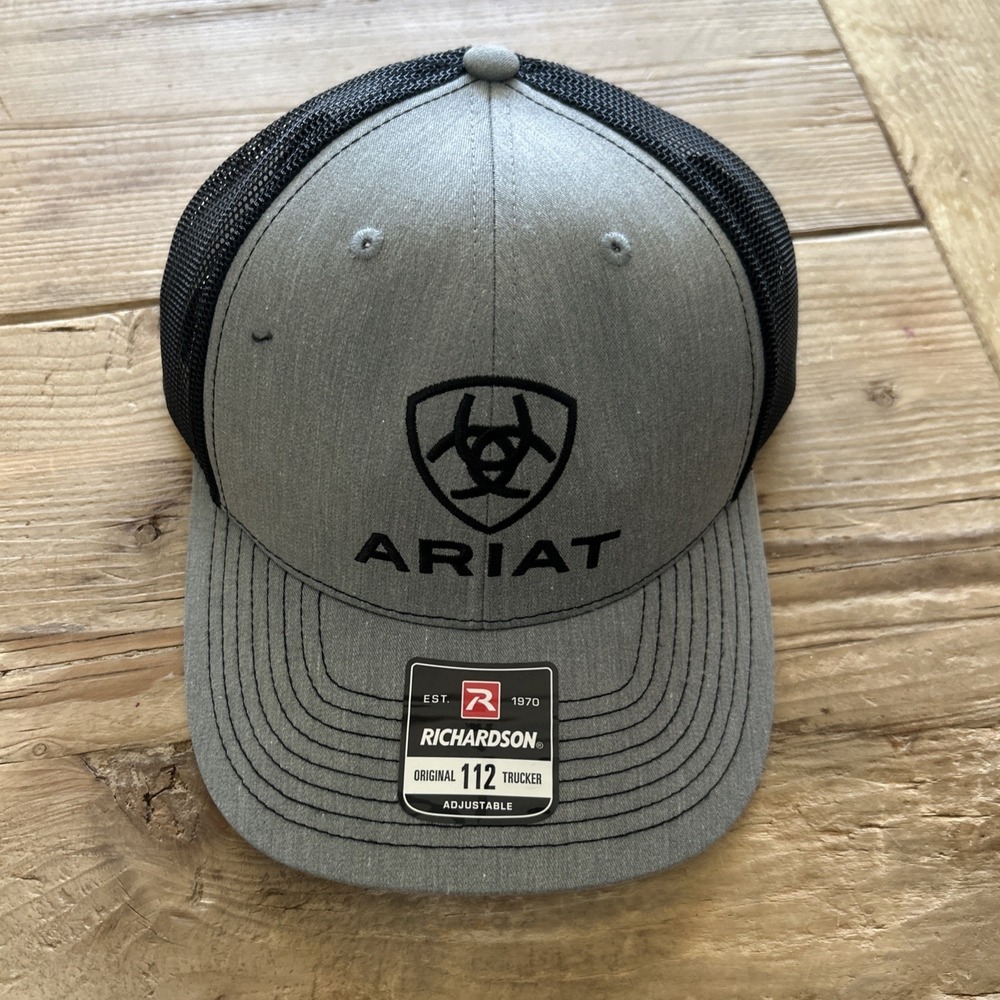 Ariat Mens Richardson 112 Adjustable Snapback Trucker Hat (Grey/black) NEW TAGS
